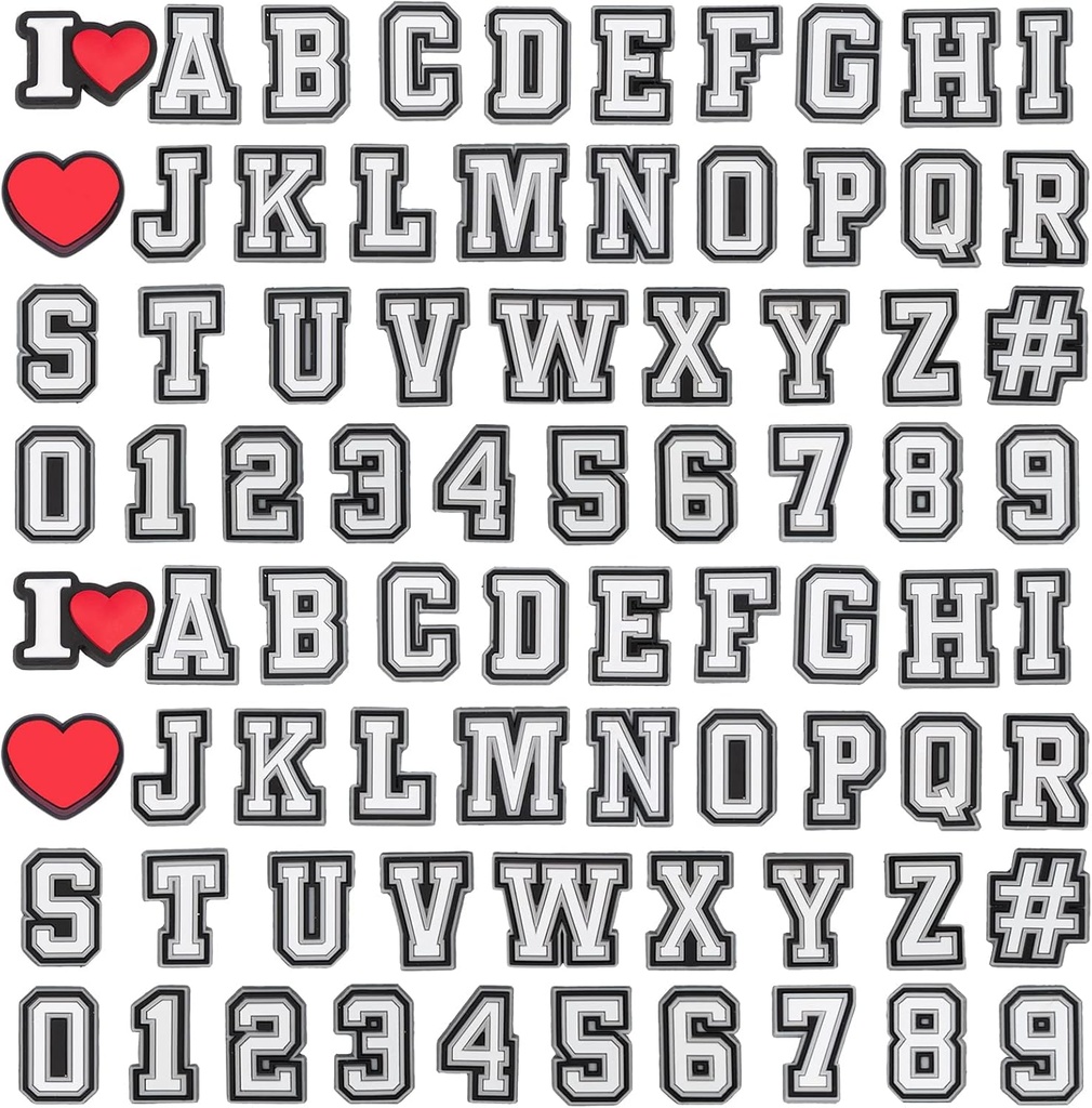 74+4 Pcs letras números sapatos encantos, A-Z duplo letras & 0-9# números encantos para Clogs pulseiras pulseiras, para homens mulheres adultos meninos meninas
