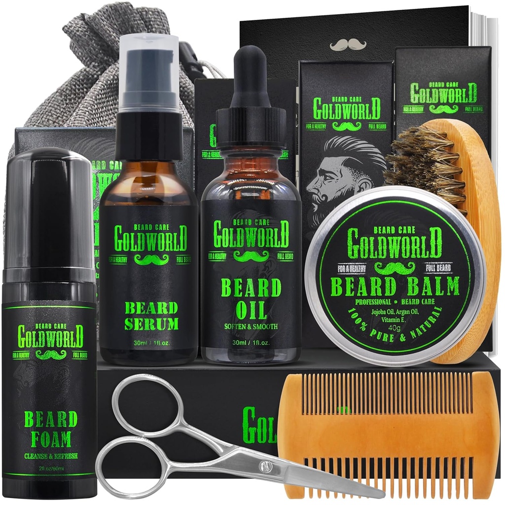 Kit de barba Kit de jateamento W/Beard Wash/Shampoo Barba Oil Balm Escova comb tesoura saco e-Book Natal meia recheios presentes idéias para homens ele pai namorado marido homens