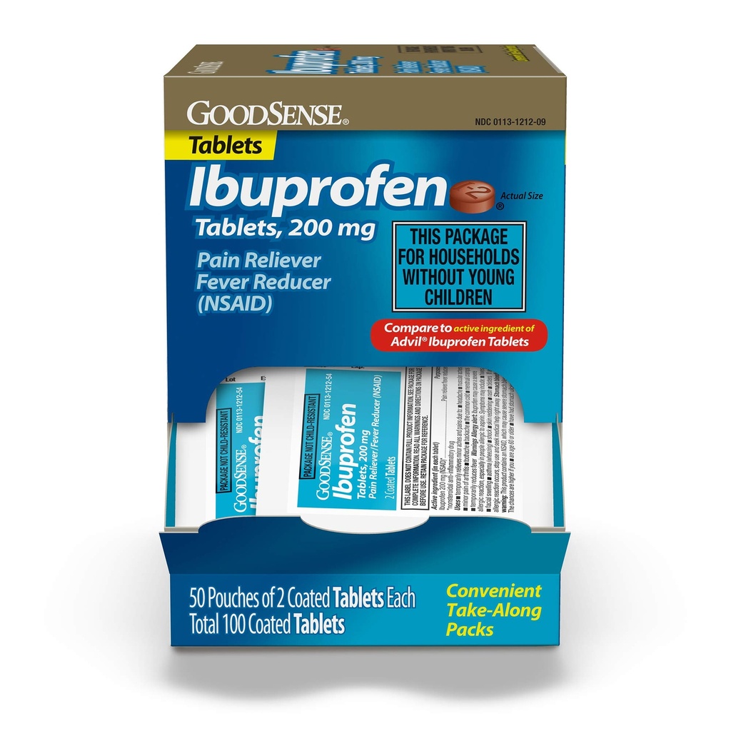 Comprimidos de Ibuprofeno GoodSense, 200 mg, Relíever da Dor e Redutor da Febre, 100