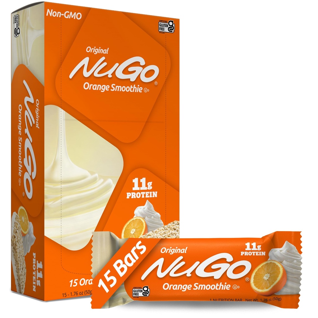 NuGo Protein Bar, Smoothie laranja, 11g Protein, Gluten Free, 15 Count