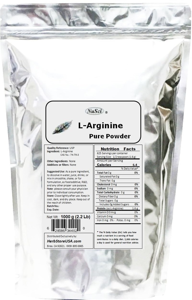 L-Arginina em pó Forma de base pura (1000 gramas (2,2 lb))