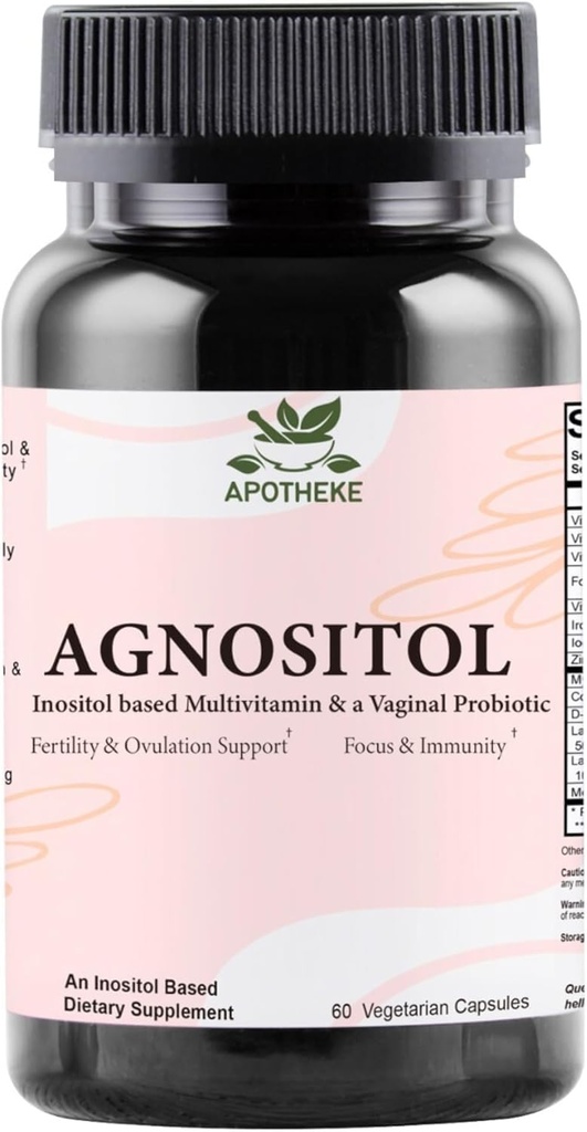 AGNOSITOL Vitamina pré-natal, Probiótico vaginal com Bactérias SMART, Fertilidade, Ovulação e Apoio PCOS, Equilíbrio hormonal e Suplemento de Saúde Vaginal. Inositol 40:1, Ácido Fólico, Vitaminas D3 B6/1