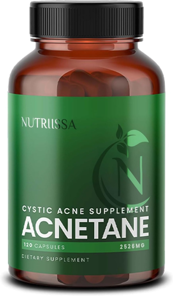 Nutriissa ACNEtane - Controle Hormonal & Cística Acne com Ácido Pantotênico & L-Carnitina - EPEB Certificado para Pureza e Potencia - 120 Cápsulas Vegan