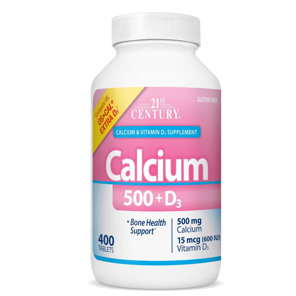 Vitaminas do século 21 Cálcio 500 Plus Extra D Caplets, 400 Count