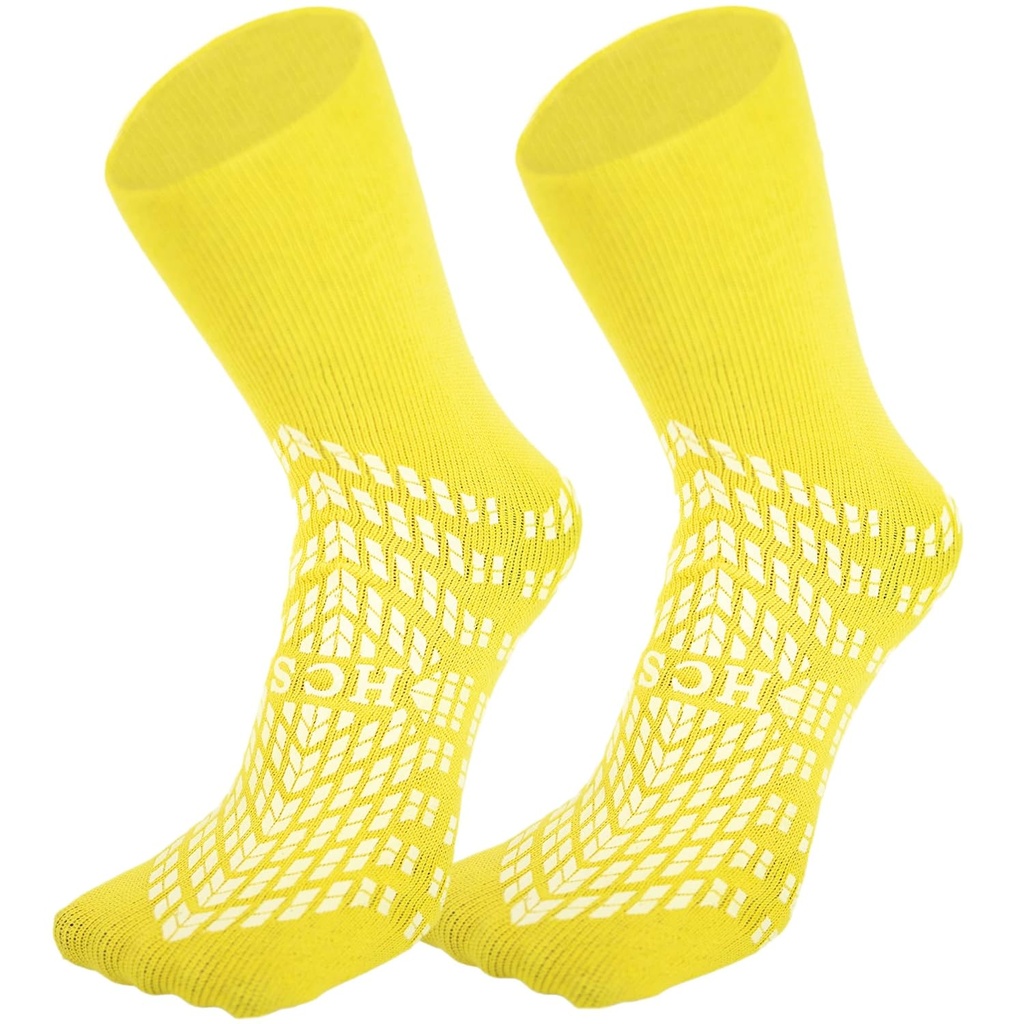 HCS Non-Slip Hospital Mecks with Grips for Women & Men (6 Pairs) - 360 All-Around Tread Non-Slip Meck, Idoso / Seniors - Hospital Grip Mecks, Mulheres, Homens - Fall Risk Patient Slippers (amarelo, regular)
