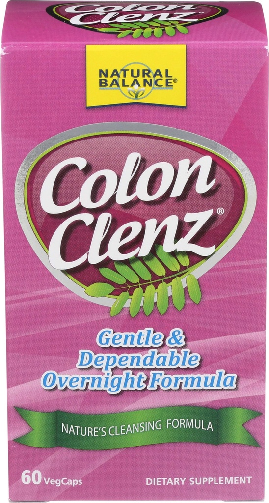 Equilíbrio Natural Colón Clenz - Herbal Colon Cleanse, Detox Cleanse, e Digestive Health Supplement - Gentil e confiável Overnight Formula - 60 dias de garantia (60 serviços, 60 VegCaps)