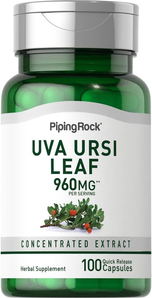 Piping Rock Uva Ursi Cápsulas □ 960mg □ 100 comprimidos □ Herb Leaf Extract Supplement □ Non-GMO, Gluten Free