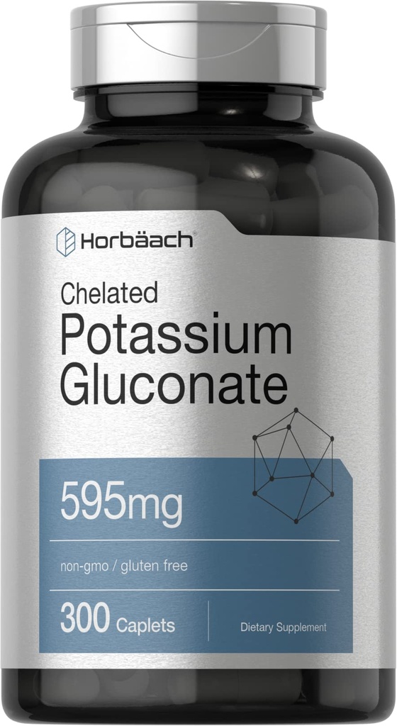 Horbäach Suplemento de Gluconato de Potássio Quelatado 595 mg ou 300 Caplets