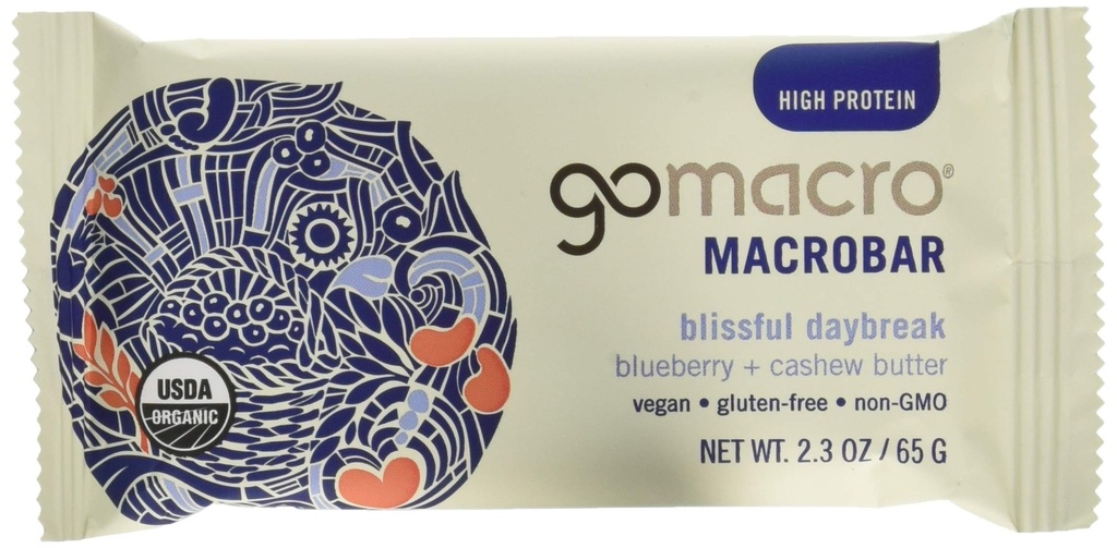 GoMacro Macrobar Orgânico Vegan Protein Bares - Mirtilo + Manteiga de caju (2,3 Onça Bares (Pacote de 12)