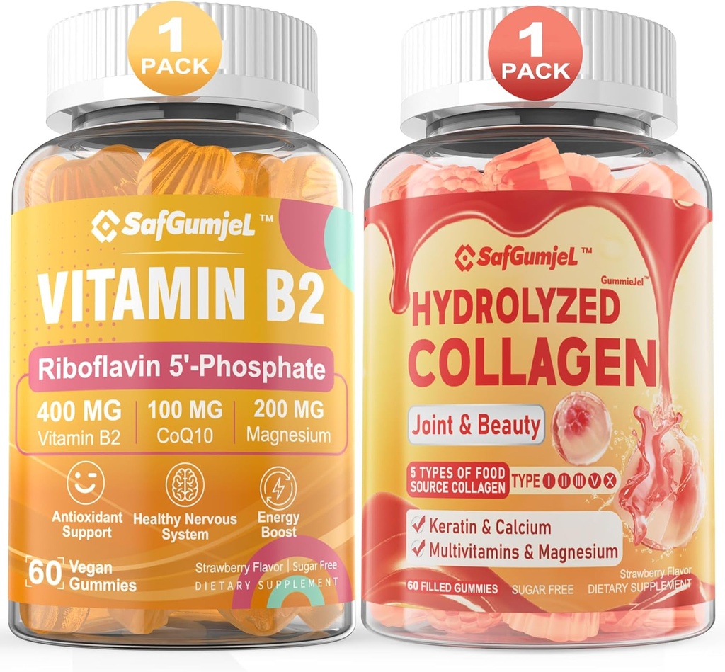 Pastilhas de vitamina B2 + Pastilhas de colagénio hidrolisadas sem açúcar