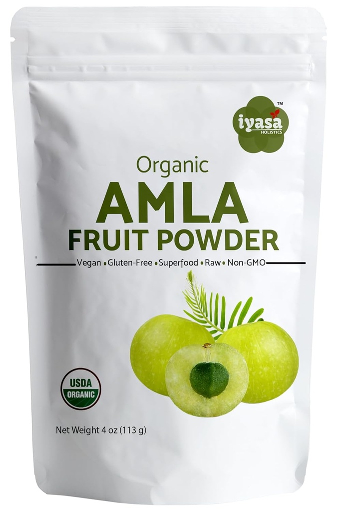 Amla Fruit Powder orgânico, Amalaki Berry Powder, pacote de teste de 4 onça/112 gm, USDA Orgânico, cru Superfood para pele e cabelo, Resealable Pouch de 4 onças