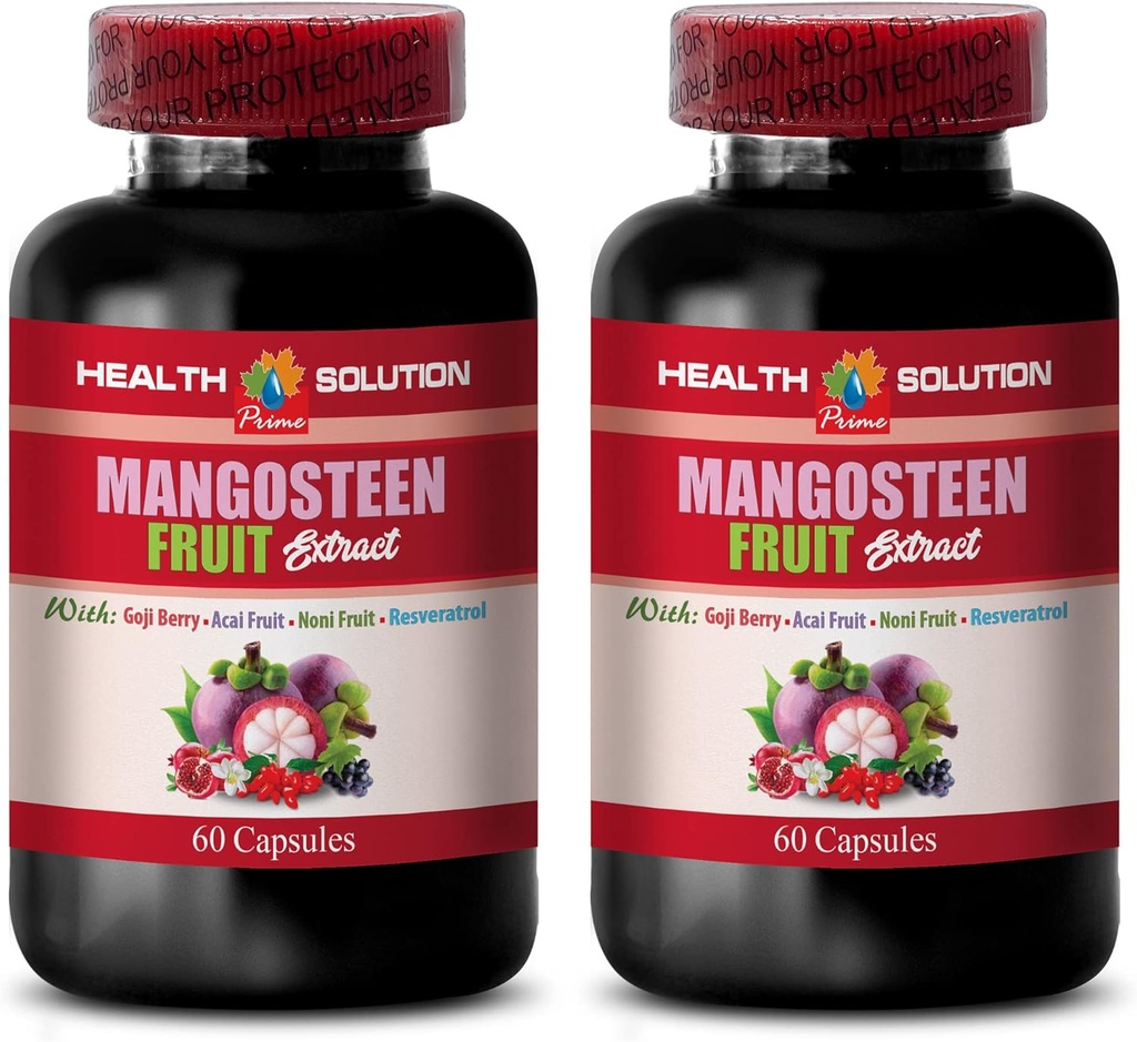 cápsulas de mangas - COMPLEXO EXTRATO DE FRUTOS DE MANGOSTEEN COM RESVERATROL, FRUTOS DE ACAI, POMEGRANATO, FRUTOS DE NONI, BERRY DE GOJI - vitaminas de romã para a memória - suplemento de resveratrol - 2 frascos 120 cap