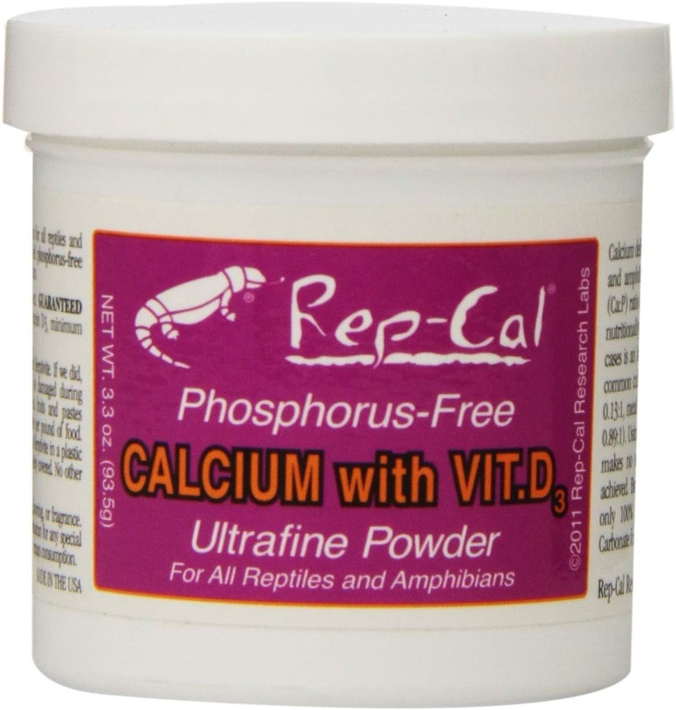 Rep-Cal Fósforo livre de cálcio com vitamina D3 - Ultrafine em pó 3,3 onças - Embalagem de 6