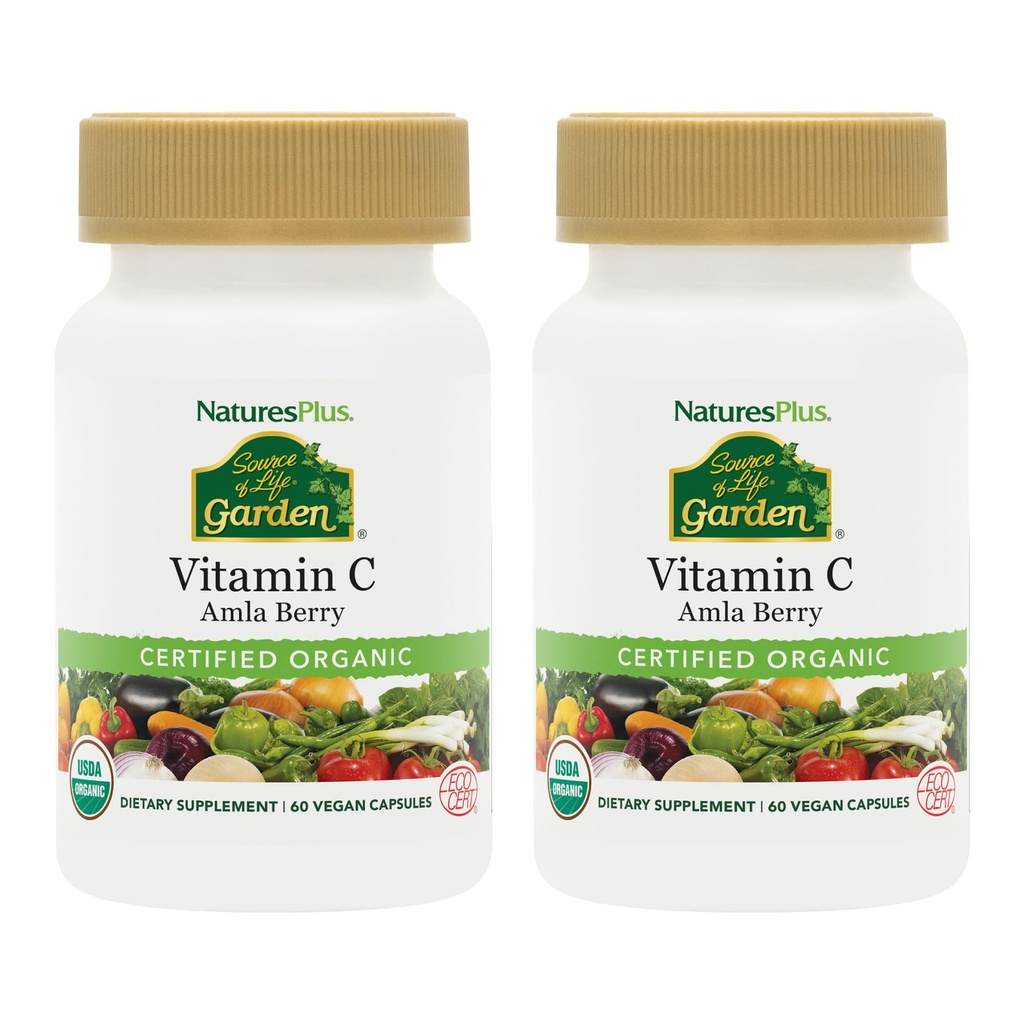 NaturezasPlus Fonte de Vida Jardim Vitamina C - 60 Cápsulas Vegan, Pacote de 2 - Suporte do sistema imunológico - Certified Orgânico, Não-GMO, Gluten Free - 60 Total Servings