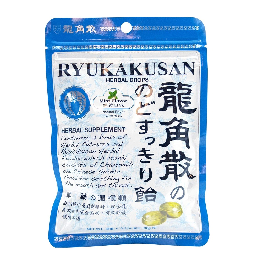 Ryukakusan Mint Flavor Herbal Drops (Suporta Garganta, Boca, Respiração Superior) (32 gotas) (1 saco) (Solstice)