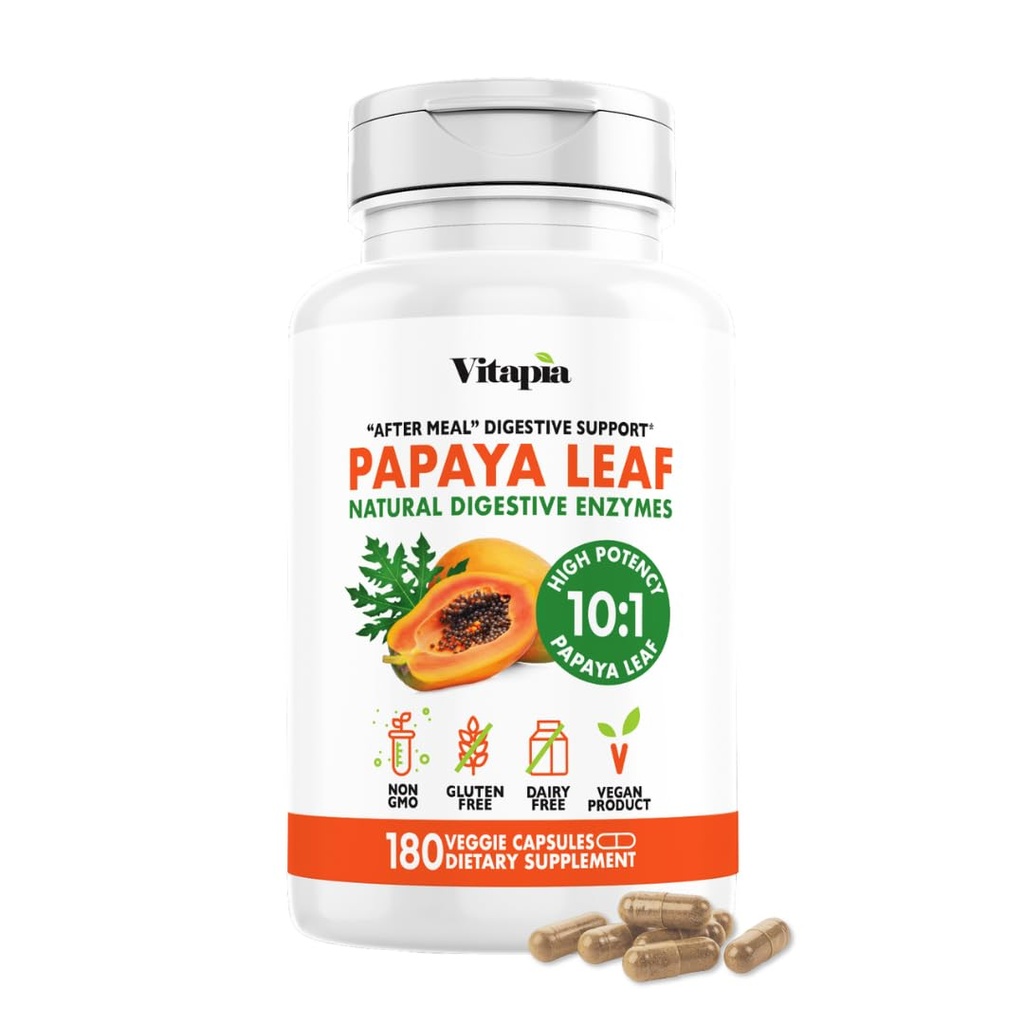 Papaya Fruit Ezyme Cápsulas para Digestion, Alívio Bloating, Suporte Imune para Homens e Mulheres - 1500mg Papaya Organic Powder Per Serving - 180 Veggie Cápsulas - Não-GMO, Gluten-Free, Vegan-Friendly