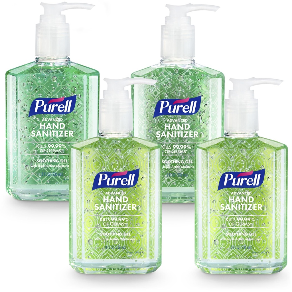 PURELL Advanced Hand Sanitizer Gel calmante, fresco cheiro, 8 fl oz garrafa de bomba (Pacote de 4), 9674-06-ECDECO