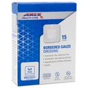 2" x 2" Dressing (1x1 Pad) AMERX Bordered Gauze - Adesive Bandages - Water Resistant Barrier - Auto Adesive Border - Respirável, Hipoalergênico - 15 Pads por caixa