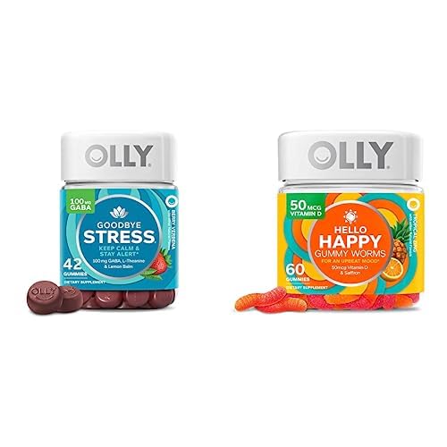 OLLY Adeus Stress e Olá feliz Gummy Starter Pack Bundle, Mantenha a calma, apoio ao humor, 42 e 60 Conde