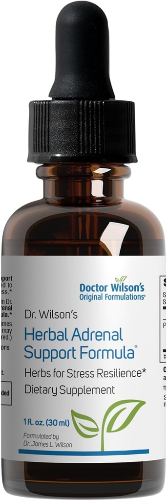 Dr Wilson's Herbal Adrenal Support Fórmula adaptogenic Herbs para uso diário, sono e suporte energético 1 Oz líquido