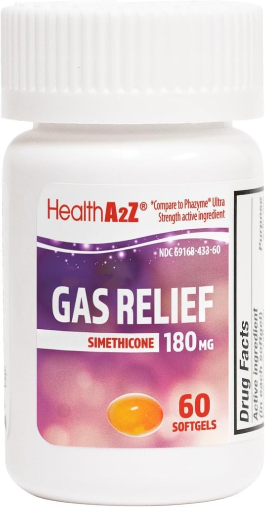 HealthA2Z® Gas Relief Simethicone 180mg □ Alivios do desconforto estomacal e do gás