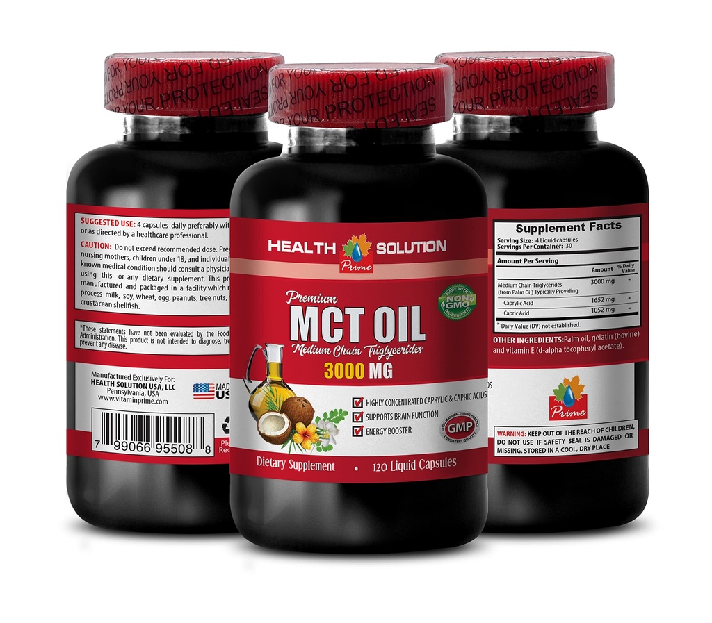 Imune System Booster - MCT Oil 3600MG, 100% Pure - Triglicérides de cadeia média, mct Oil Supplement softgels, mct Oil Pills Organic, mct Oil Cápsulas, mct Oil Pills, mct Oil - 1 Garrafa (120 Softgels)