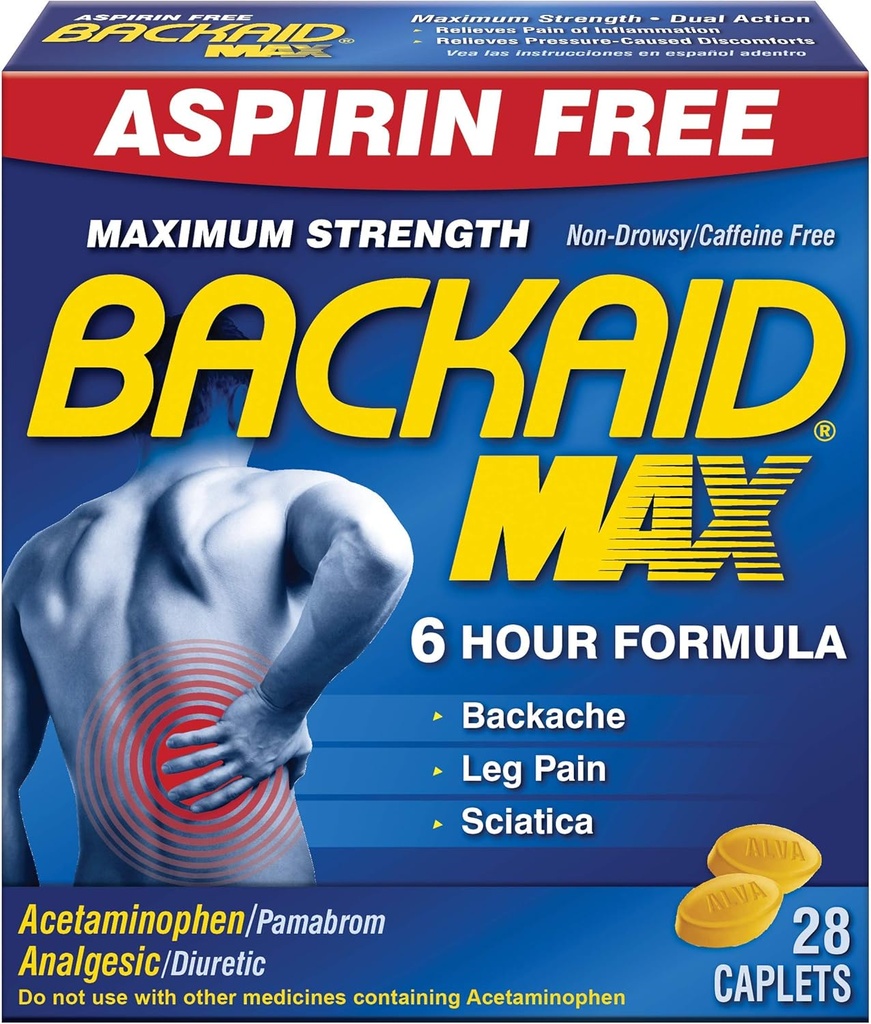 Backaid Max Relief Caplets, 28 Count (Pacote de 6)