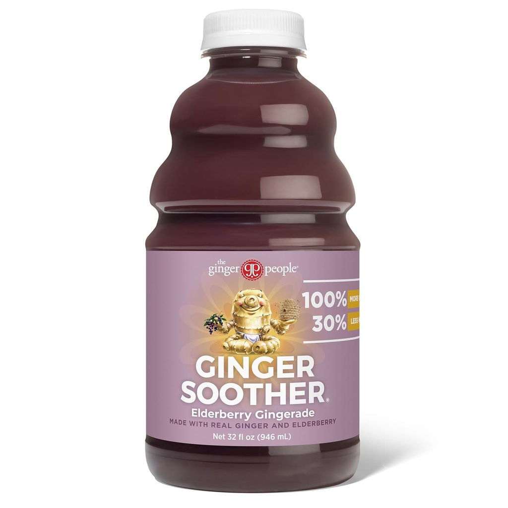 Ginger Soother Elderberry Gingerade – Suporte imunológico, 30% menos doce, mais gengibre, ingredientes reais simples, desfrutar quente ou frio - 32 Fl Oz garrafa (Pack of 1)