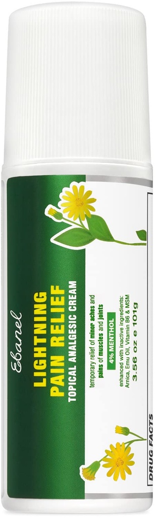 Ebanel Pain Relief Roll On for Arthritis, Foot, Back, Joint, Neck, Strains & Sprains with Menthol, cânfora, Arnica, Óleo de Emu, HSH, Boswellia, Targeted Muscle Pain Relief Roll On