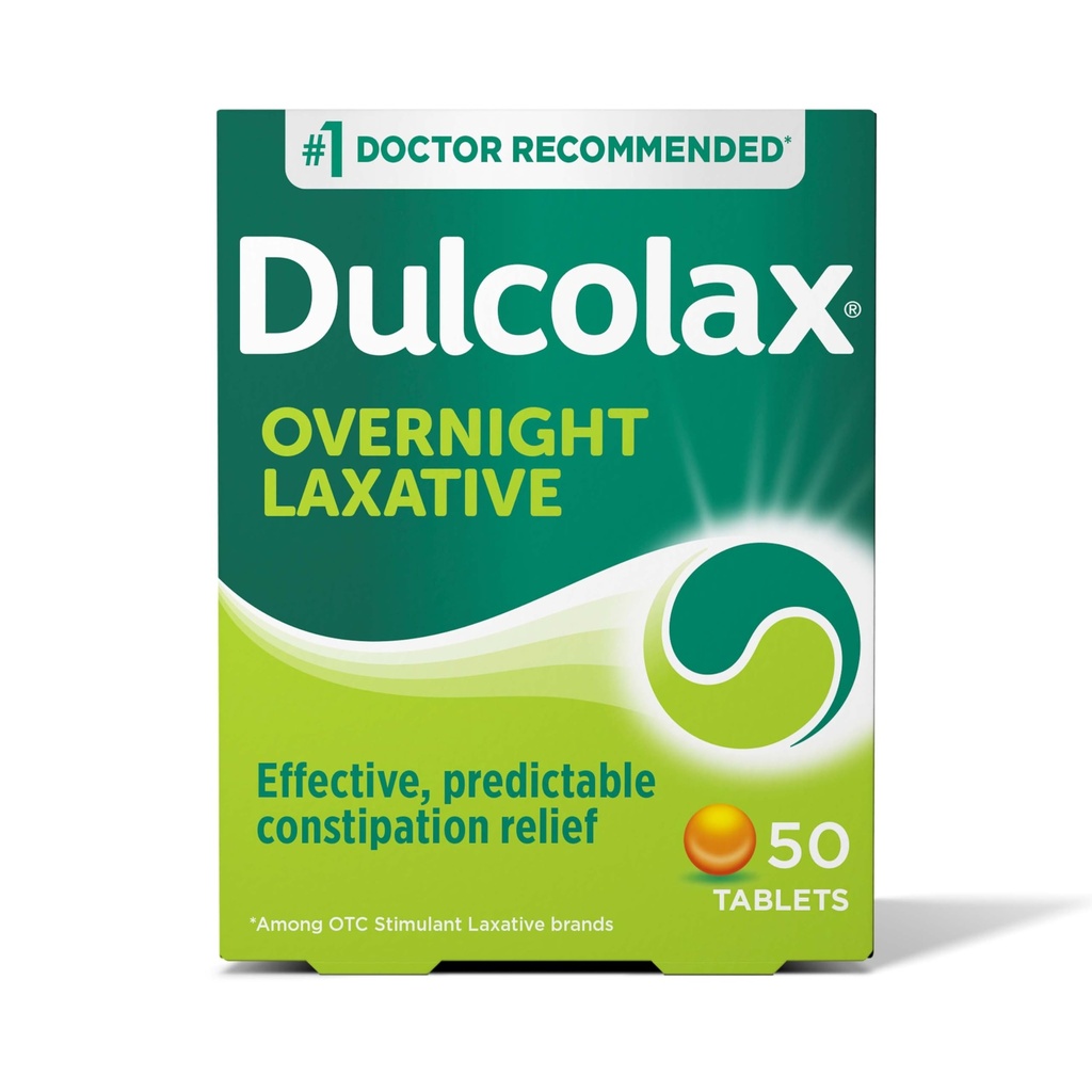 Dulcolax Comprimidos Laxantes Estimulantes Previsíveis e Eficazes de Obstipação, Alivia Straining & Bloating, Bisacodyl 5 mg, 50 Contagem