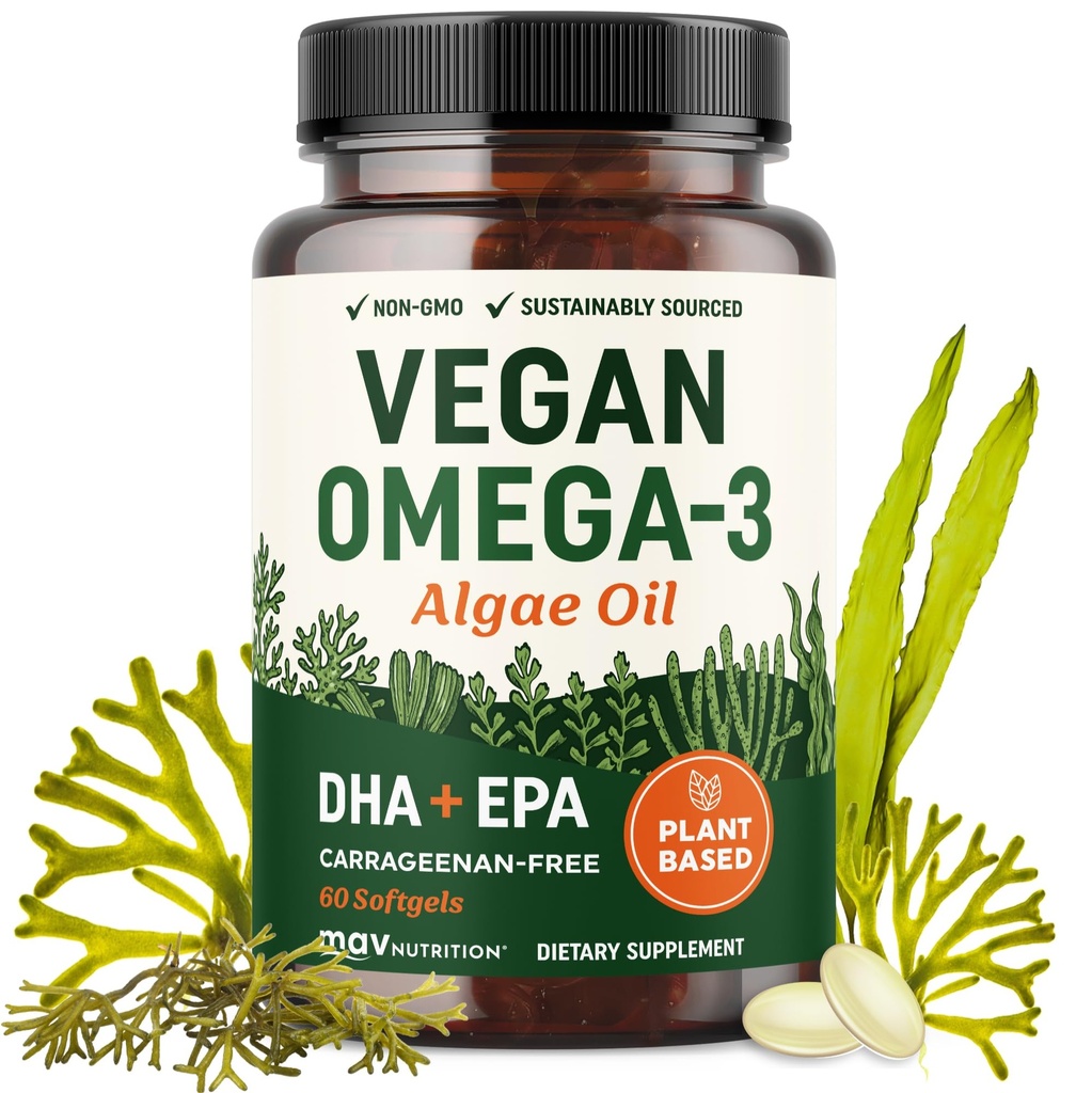 Vegan Omega 3 Óleo de Algae □ Planta baseada DHA EPA □ Fonte sustentável, Sem Carrageenan, Não GMO □ Coração, Cérebro e Saúde dos Olhos