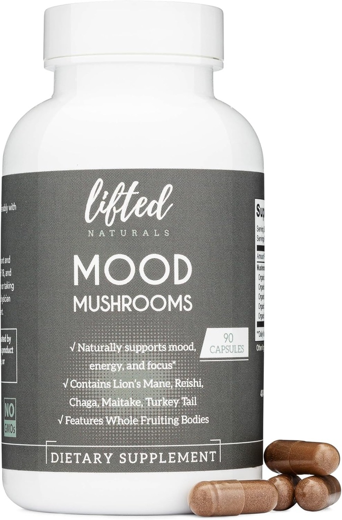Cogumelos de Mood - Suplemento de Cogumelo Elevado - Mane de Leão, Reishi, Chaga, Tail Turquia, Maitake - Energia, Foco, Estresse