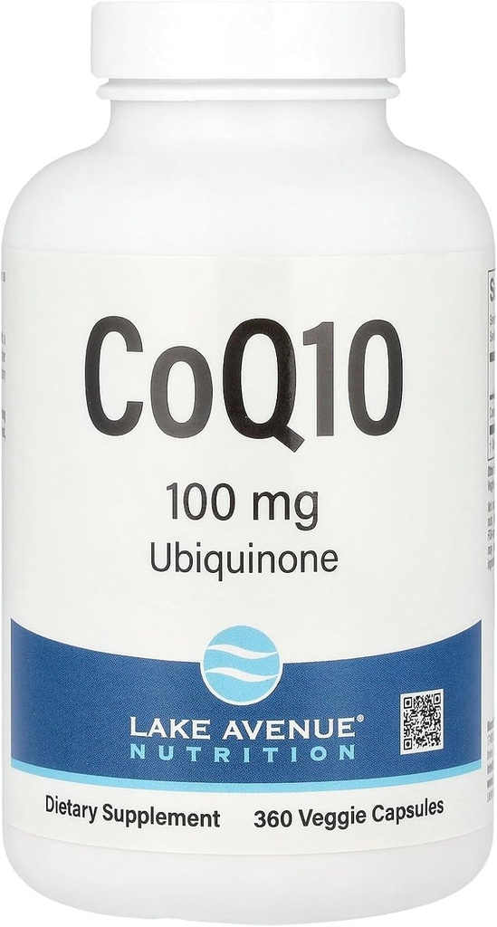 Lake Avenue CoQ10 Nutrition - Suplemento Ubiquinone - Promove a atividade antioxidante - Gluten Free, Non-GMO - 100 mg - 360 Cápsulas Veggie