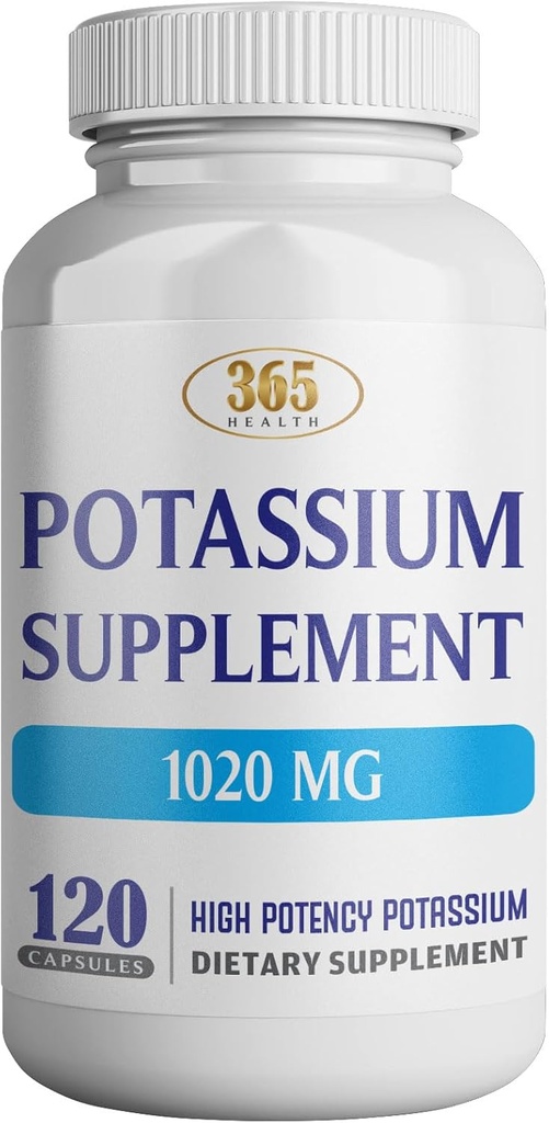 365 Health Potássio Suplemento 1020 mg ; Bicarbonato de potássio ; Não-GMO ; Glúten Grátis ; Made in USA ; 120 Cápsulas Vegetarianas