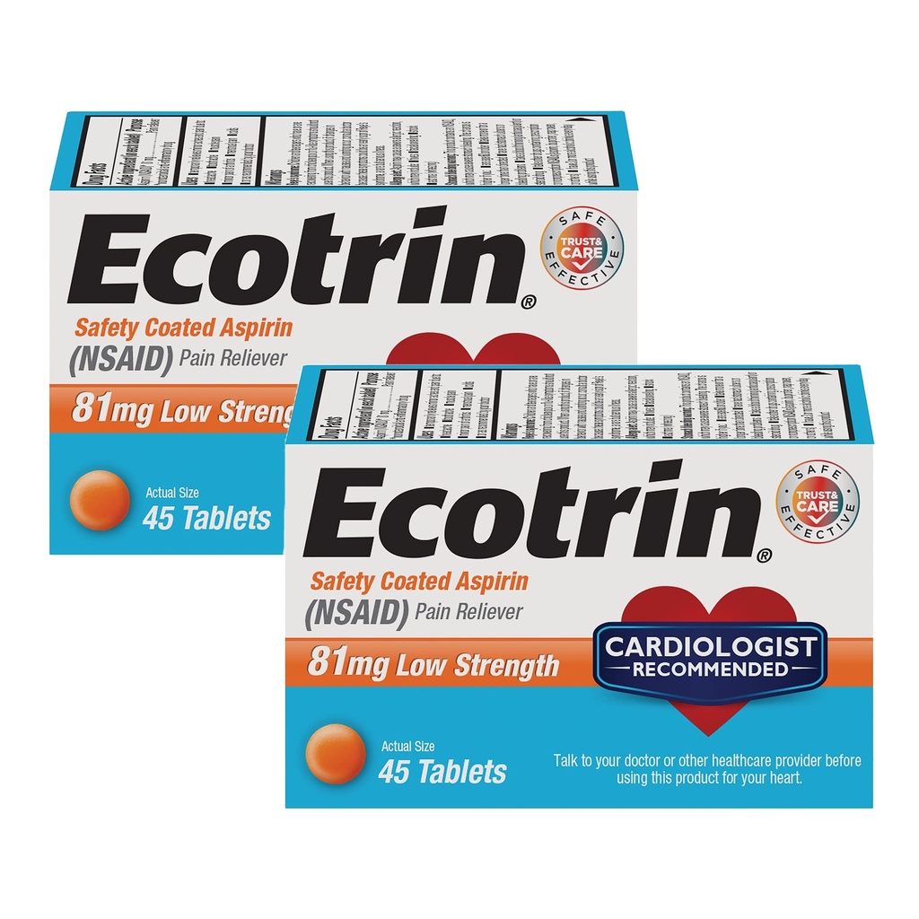 Ecotrin Aspirina revestida de baixa resistência, AINE 81mg, 45 contagem (2 embalagem)