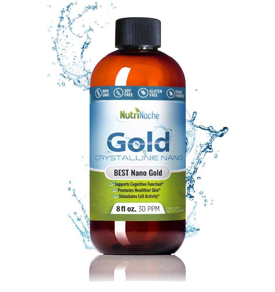 Ouro coloidal líquido suplemento orgânico por Nutrinoche - 100% puro Nano ouro mineral - Suporta clareza mental, foco e relaxamento - 8 oz garrafa - Vegan, Gluten-Free - Cristalina - 30 ppm