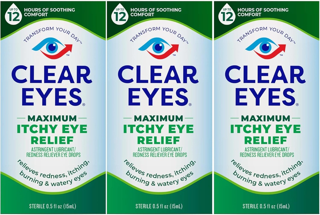 Clear Eyes Máximo Itchy Eye Relief Eye Drops, 0.5 Fl Oz (Pacote de 3)