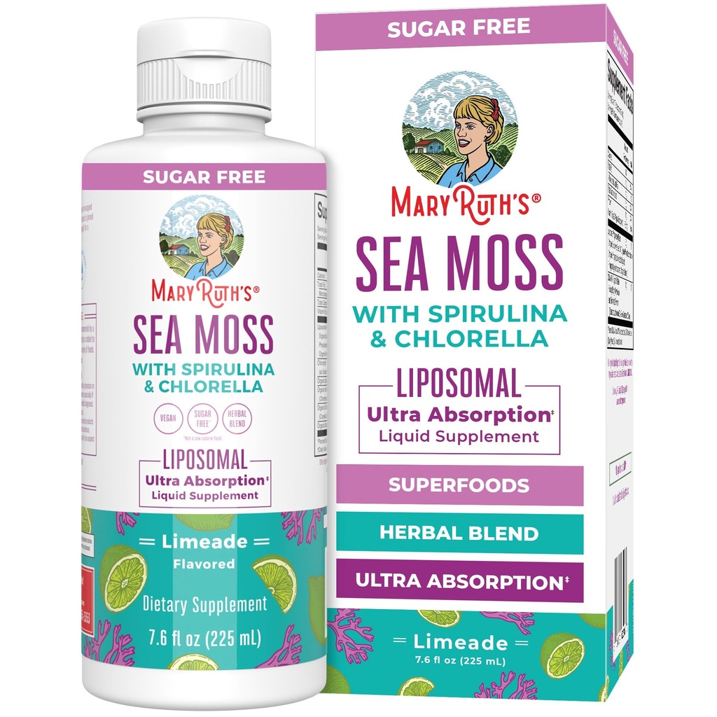 MaryRuth Organics Sea Moss com espirulina e chlorela Liposomal □ Chlorophyll □ Dentelion Root □ Superalimentação □ Ultra Absorção □ Vegan □ Não-GMO