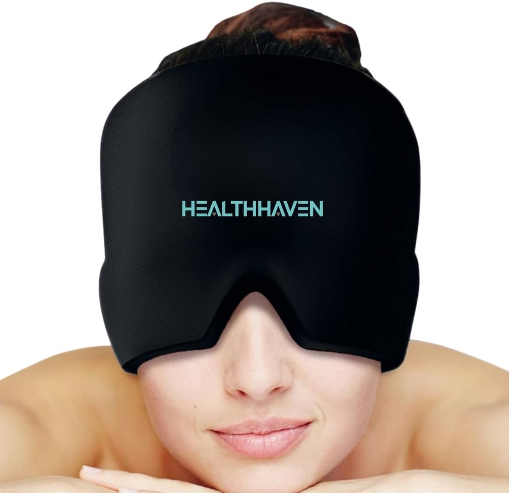 360°Migraine Cefaleia alívio boné, Gel de refrigeração chapéu Cabeça envoltório para enxaqueca, tensão, estresse e ressaca, terapia quente e fria, calmante chapéu Cefaleia