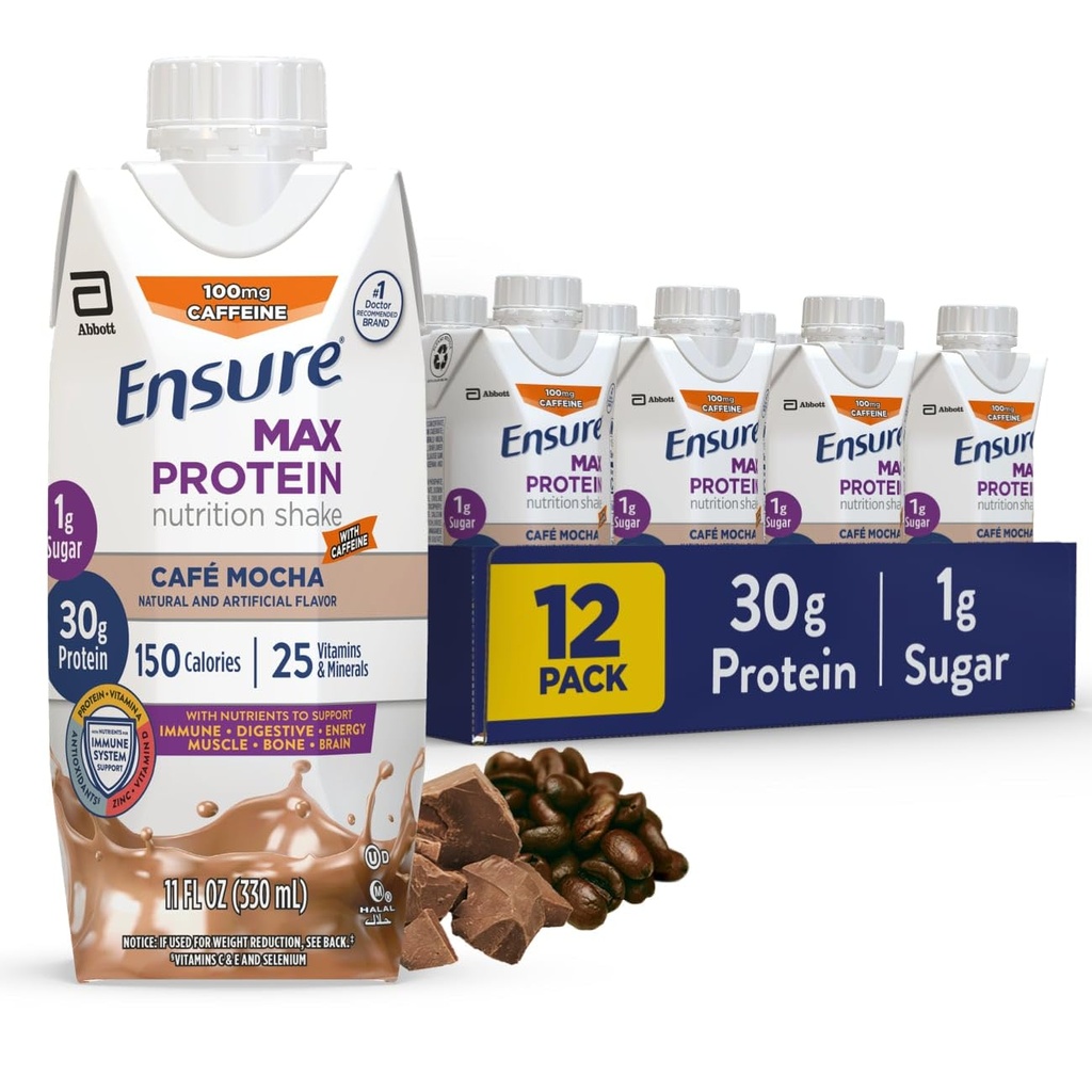 Certifique-se Max Protein Cafe Mocha Nutrition Agitar 30g de proteína, 1g de açúcar, 4g de mistura de fibra