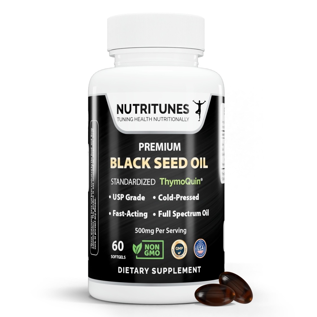 Óleo de semente preta 3% timoquinona padronizado – Clinicamente estudado, USP grau, frio-prensa Nigella Sativa ThymoQuin, não-GMO – 60 Softgels