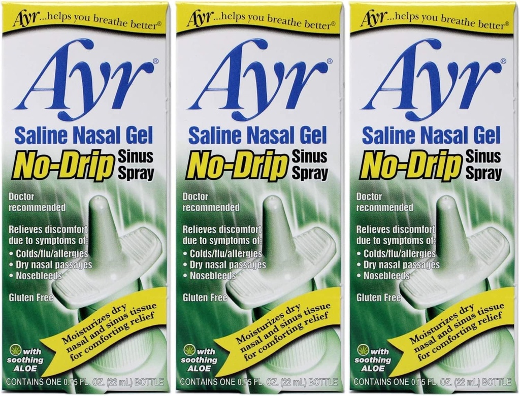 Ayr Saline Nasal Gel Sem Drip Sinus Spray, 0,75 Fl Oz (Pacote de 3)