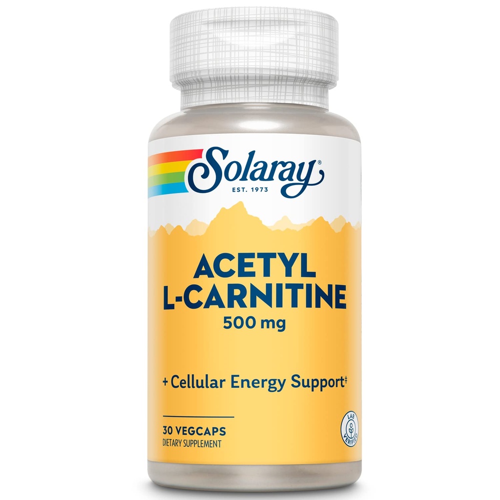 SOLARAY ACETIL L-Carnitina 500 mg □ Energia Celular Saudável, Memória, Humor e Suporte Cardiovascular