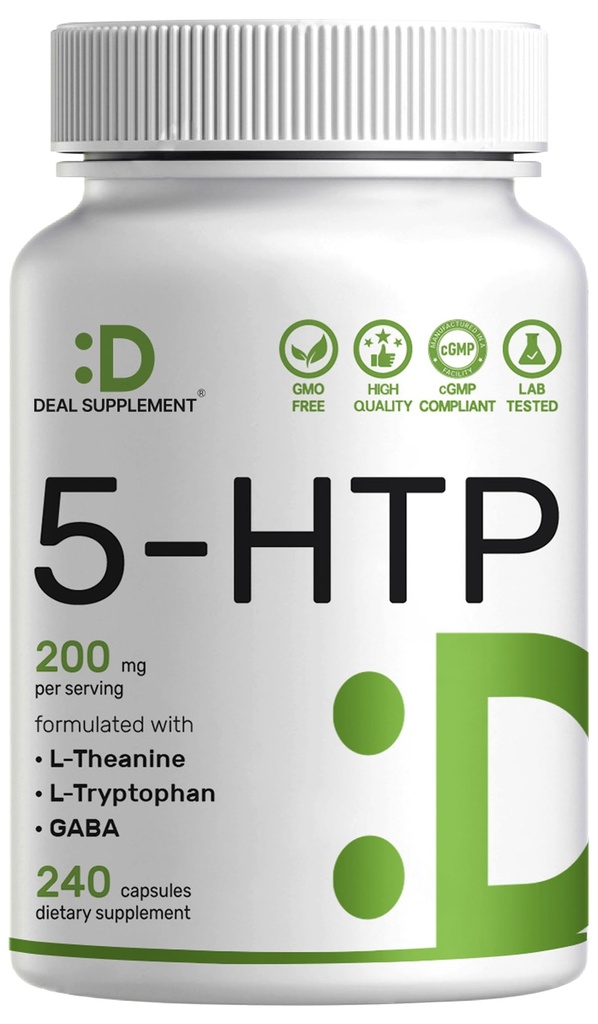 Oferta Suplemento 5-HTP 200mg por serviço, 240 Cápsulas, 98% Africano Derived Griffonia Seed Extract (Extrato de Sementes de Griffonia Africano) 4 em 1 Fórmula + Ativo L Theanina, L Tryptophan, & GABA