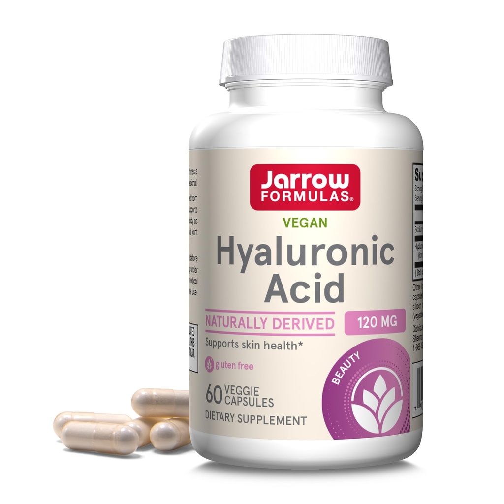 Jarrow Fórmulas Ácido Hialurônico 120 mg, Suplemento dietético, Suporte à Saúde da Pele, 60 Cápsulas Veggie, Fonte até 30 dias