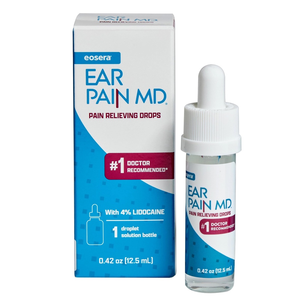 Eosera Ear Pain MD® - 4% Lidocaína gotas de ouvido para alívio máximo da dor de força - tratamento rápido de dor de ouvido para adultos e crianças (12,5 mL)