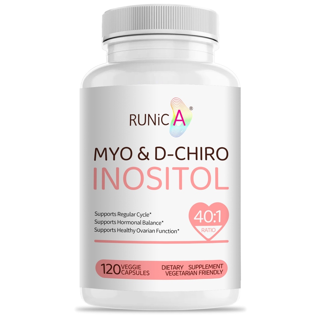 Myo-Inositol & D-Chiro Inositol Suplemento para Mulheres - Razão ideal 40:1 -Equilíbrio Hormônio de suporte & Fertilidade e Saúde Ovariana - Cápsulas Vegan Pó - 120 Cápsulas 30-Dia Fornecimento