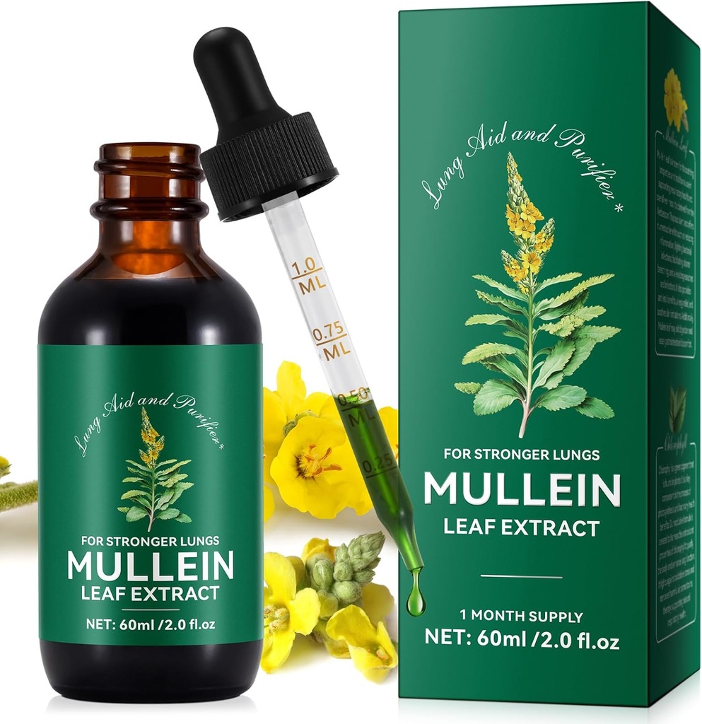 Mullein Leaf Extract,Mullein Drops para pulmões,Natural Cleanse,Mullein Leaf Liquid Extract Supplement,Vegetarian Healthy Lifestyle,2 FL OZ