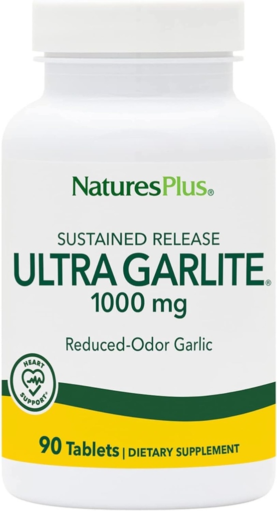 NaturesPlus Ultra Garlite 1000 mg - 90 Comprimidos - Alho Odor Reduzido - Suporte Nutricional para Defesa Livre-Rádica e Saúde Imunitária - Libertação Mantida - 90 Servimentos