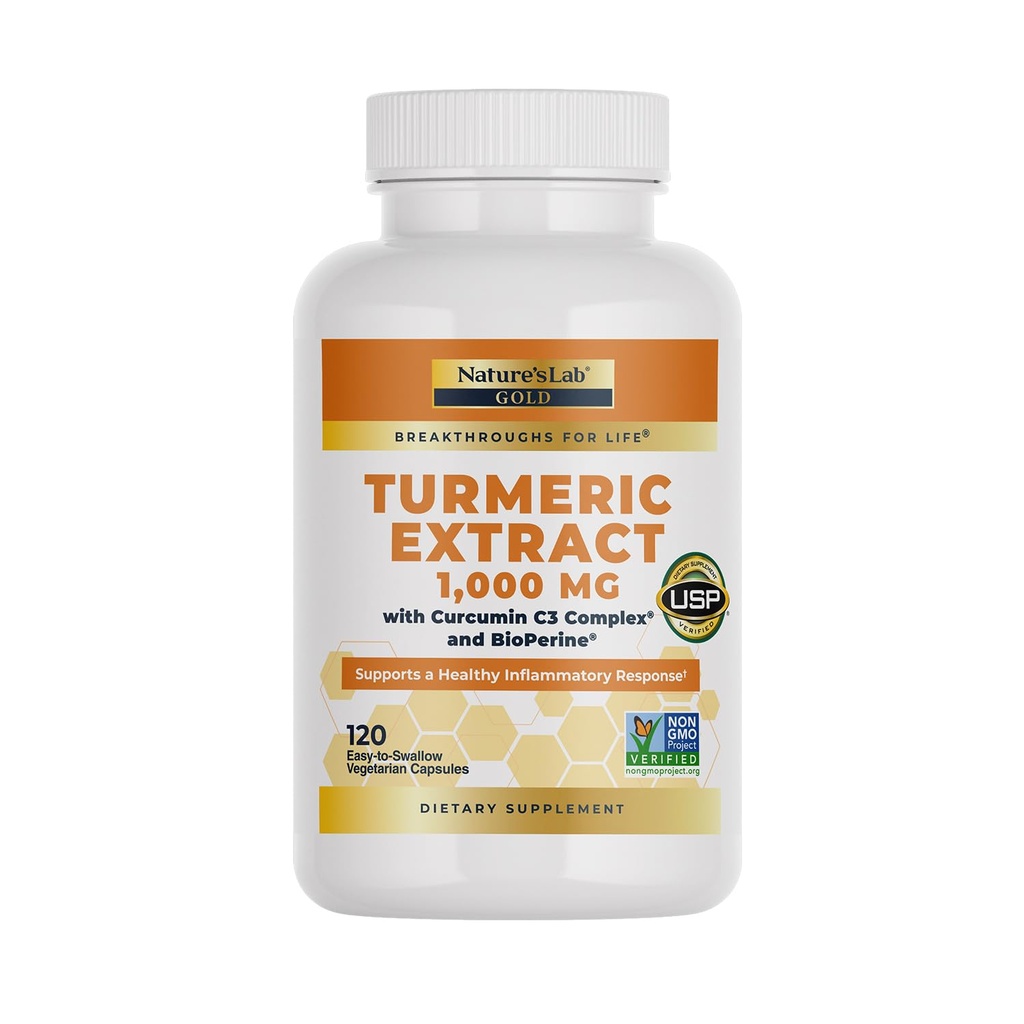 Laboratório da natureza Curcumina Turmérica C3 Complexo 1000mg - Extrato Turmérica 1000mg & BioPerine 5mg padronizado a 95%, Promove Cardiovascular, Imune, Articulação, Saúde da Pele - 120 Cápsulas (Fornecimento de 60 dias)